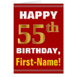 [ Thumbnail: Bold, Red, Faux Gold 55th Birthday W/ Name Card ]