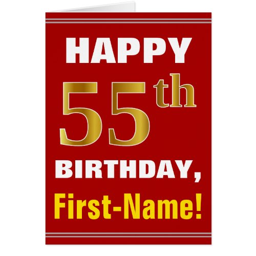 Bold Red Faux Gold 55th Birthday w Name Card