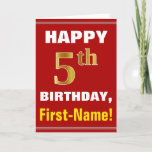 [ Thumbnail: Bold, Red, Faux Gold 5th Birthday W/ Name Card ]