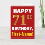 [ Thumbnail: Bold, Red, Faux Gold 71st Birthday W/ Name Card ]