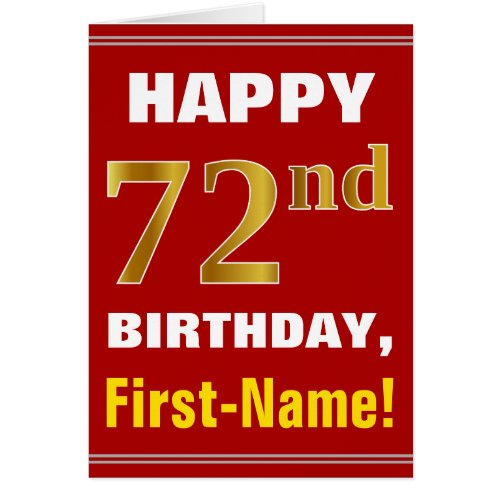 Bold Red Faux Gold 72nd Birthday w Name Card