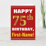 [ Thumbnail: Bold, Red, Faux Gold 75th Birthday W/ Name Card ]