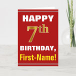 [ Thumbnail: Bold, Red, Faux Gold 7th Birthday W/ Name Card ]