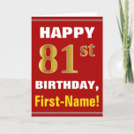 [ Thumbnail: Bold, Red, Faux Gold 81st Birthday W/ Name Card ]
