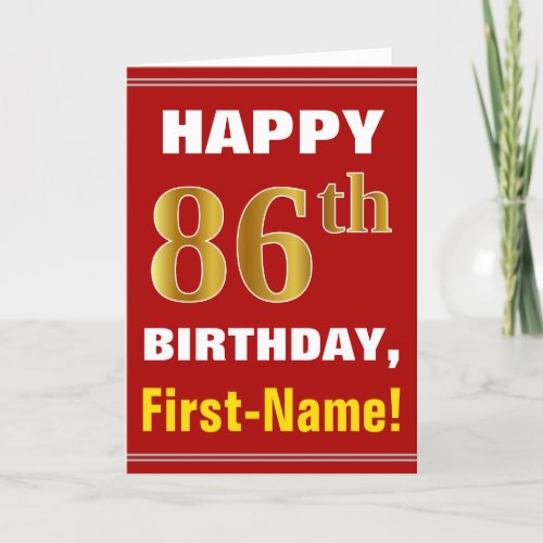 Bold Red Faux Gold 86th Birthday w Name Card
