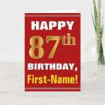 [ Thumbnail: Bold, Red, Faux Gold 87th Birthday W/ Name Card ]
