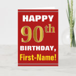 [ Thumbnail: Bold, Red, Faux Gold 90th Birthday W/ Name Card ]