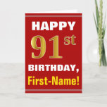 [ Thumbnail: Bold, Red, Faux Gold 91st Birthday W/ Name Card ]