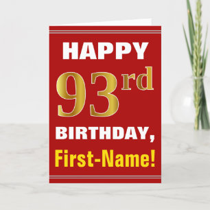 Bold, Red, Faux Gold 93rd Birthday w/ Name Card