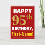 [ Thumbnail: Bold, Red, Faux Gold 95th Birthday W/ Name Card ]