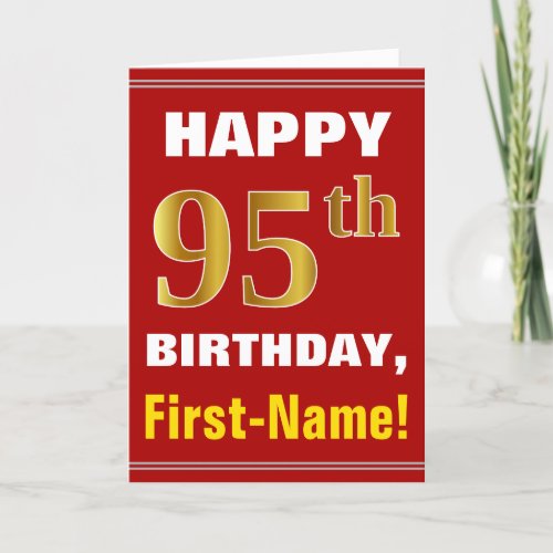 Bold Red Faux Gold 95th Birthday w Name Card