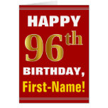 [ Thumbnail: Bold, Red, Faux Gold 96th Birthday W/ Name Card ]