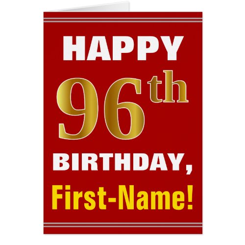 Bold Red Faux Gold 96th Birthday w Name Card