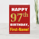 [ Thumbnail: Bold, Red, Faux Gold 97th Birthday W/ Name Card ]