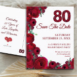 Bold Red Floral 80th Birthday Save the Date Announcement Postcard<br><div class="desc">Announce a special milestone with this bold red floral Save the Date card for an 80th birthday. Featuring deep red ranunculus blooms on a white background and floral-filled “80” typography, the design is fully customizable for your event details. The matching back message celebrates 80 years of love, laughter, and memories....</div>