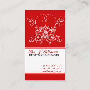 Bold Red Floral Drawing White Lotus Flower Business Card