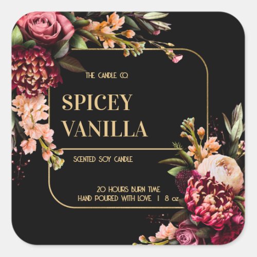 Bold Red Floral Gold Luxury Soy Candle Label