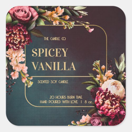 Bold Red Floral Gold Luxury Soy Candle Label