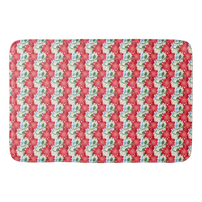 Bold Red Floral Seamless Pattern | Colorful  Bath Mat (Front)