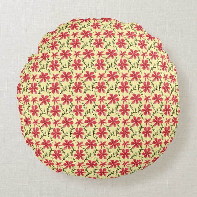 Bold Red Floral Seamless Pattern   Round Pillow (Front)