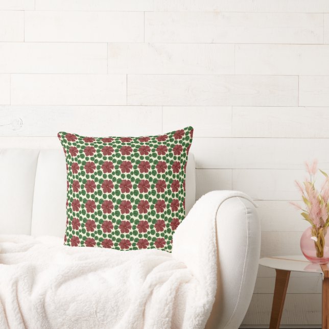 Bold Red Floral Seamless Pattern   Throw Pillow (Couch)