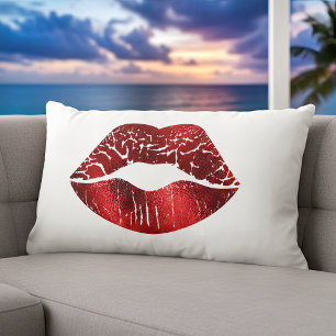 Bold Red Foil Lips on White Modern Simple Luxury Lumbar Pillow