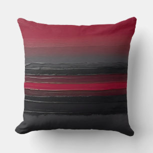 bold Red gray black brushstroke stripes Throw Pillow