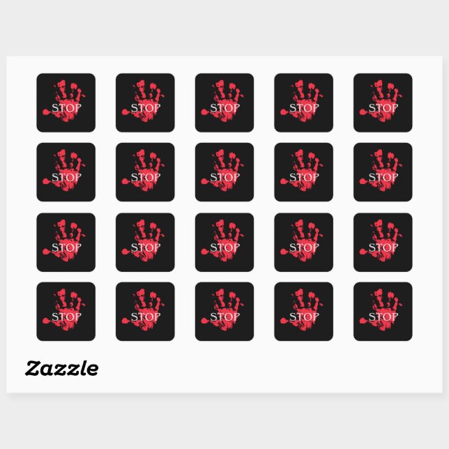 Bold Red Handprint "STOP" Warning Symbol – Activis Square Sticker (Sheet)