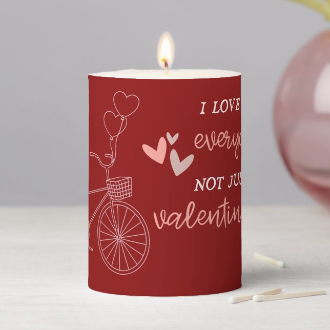 Bold Red Heart Typography Happy Valentine's Day Pillar Candle (In Situ)