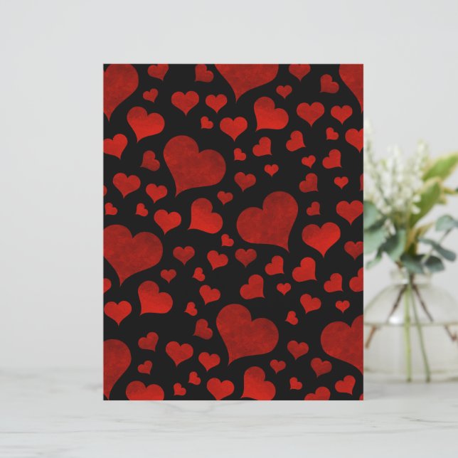 Bold Red Hearts Over Black Valentine's Day Paper (Standing Front)
