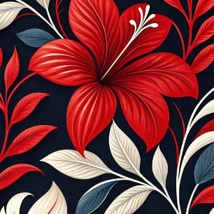 Bold Red Hibiscus Tropical Floral Throw Pillow