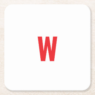 Bold Red Initial Monogram Personalized Name Design Square Paper Coaster