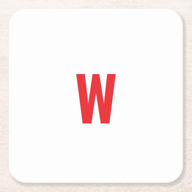 Bold Red Initial Monogram Personalized Name Design Square Paper Coaster (Front)