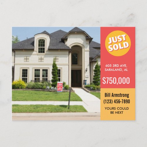 Bold Red Just Sold house real estate advert Postcard