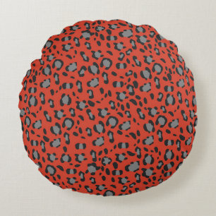 Bold Red Leopard Animal Print Glam 1 Round Pillow