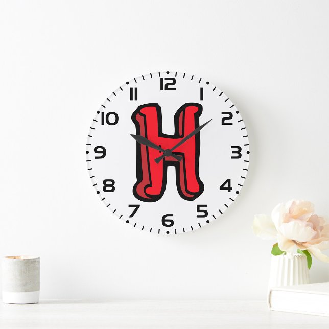 Bold Red Letter H Fun Alphabet Large Clock (Creator Uploaded)