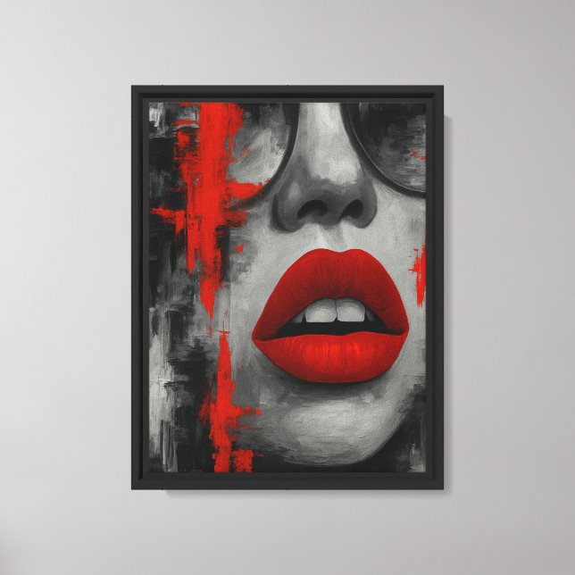 Bold Red Lips Abstract Canvas Art Print (Front)