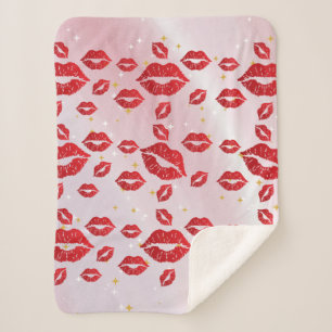 Bold Red Lips Aesthetic Sherpa Blanket
