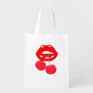 Bold Red Lips & Cherry Bite Reusable Bag