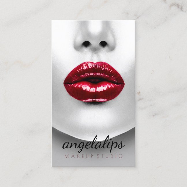 Bold Red Lips Permanent Makeup Artist Business Card