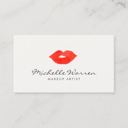 Bold Red Lips Watercolor Makeup Artist Business Card