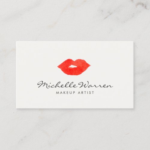 Bold Red Lips Watercolor Makeup Artist Business Card