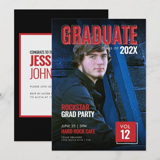 Bold Red Magazine Cover Grad Party Invitation (Front/Back)