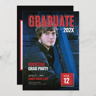 Bold Red Magazine Cover Grad Party Invitation