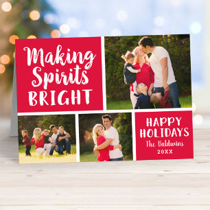 Bold Red Making Spirits Bright Photo Collage Holiday Card