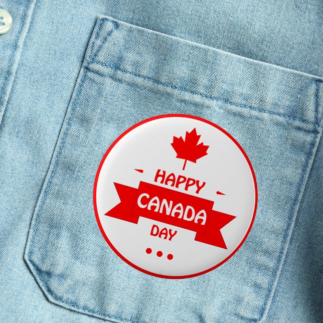 Bold Red Maple Leaf Happy Canada Day Button (Creator Uploaded)