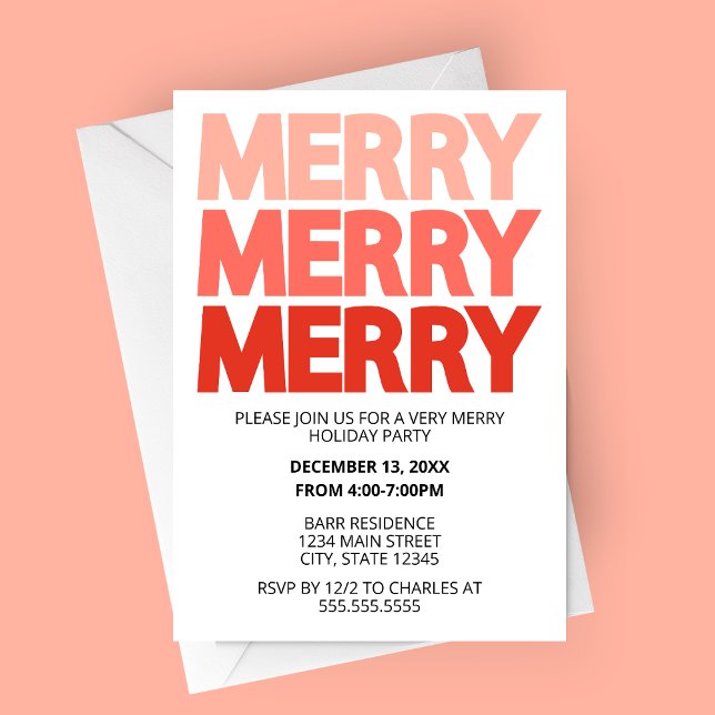 Bold Red Merry Holiday Party Invitation (Bold Merry Holiday Party Invitation | Red Ombre Christmas Party Invitation)