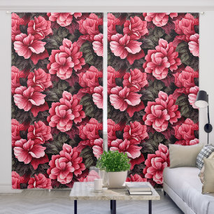 Bold Red Modern Floral Flower Pattern Blackout Curtains
