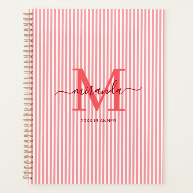 Bold Red Monogram Weekly Planner (Front)
