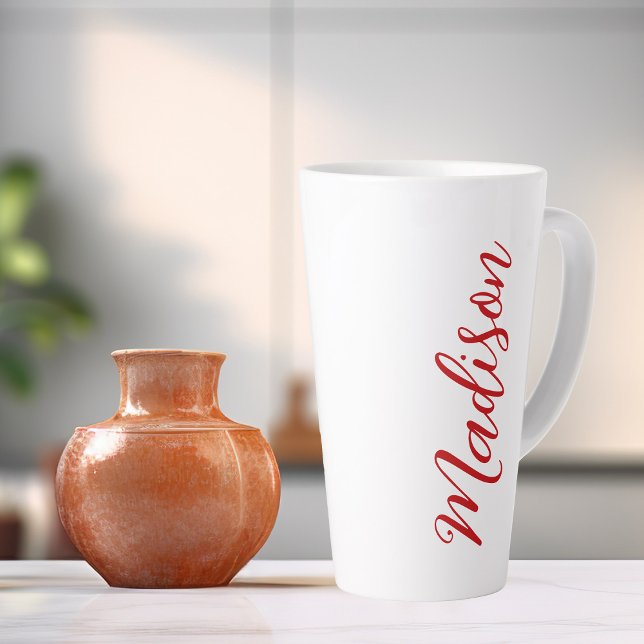 Bold Red Name Handwritten Script Custom Latte Mug (Creator Uploaded)